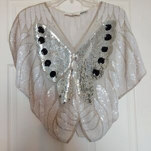 Vintage Sho Max 100% Silk Sequin/ Beaded Butterfly‎ Top Women's Small